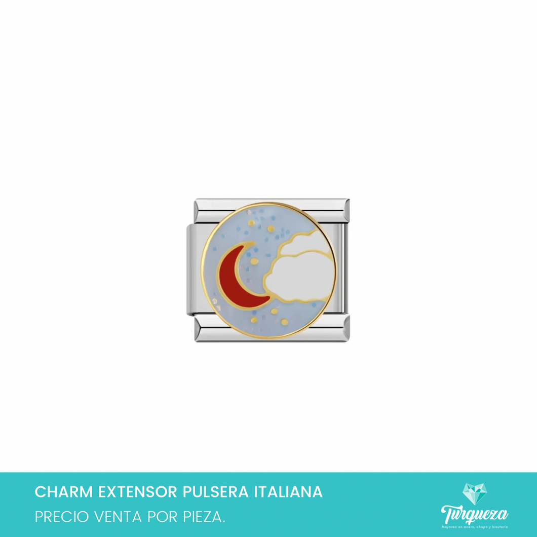 Dije Charm Luna Roja para Pulsera Tipo Italiana Plateado Acero Inoxidable