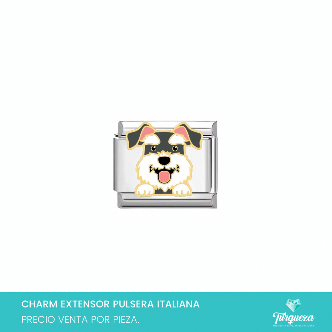 Dije Charm Perrito Schnauzer para Pulsera Tipo Italiana Plateado Acero Inoxidabler