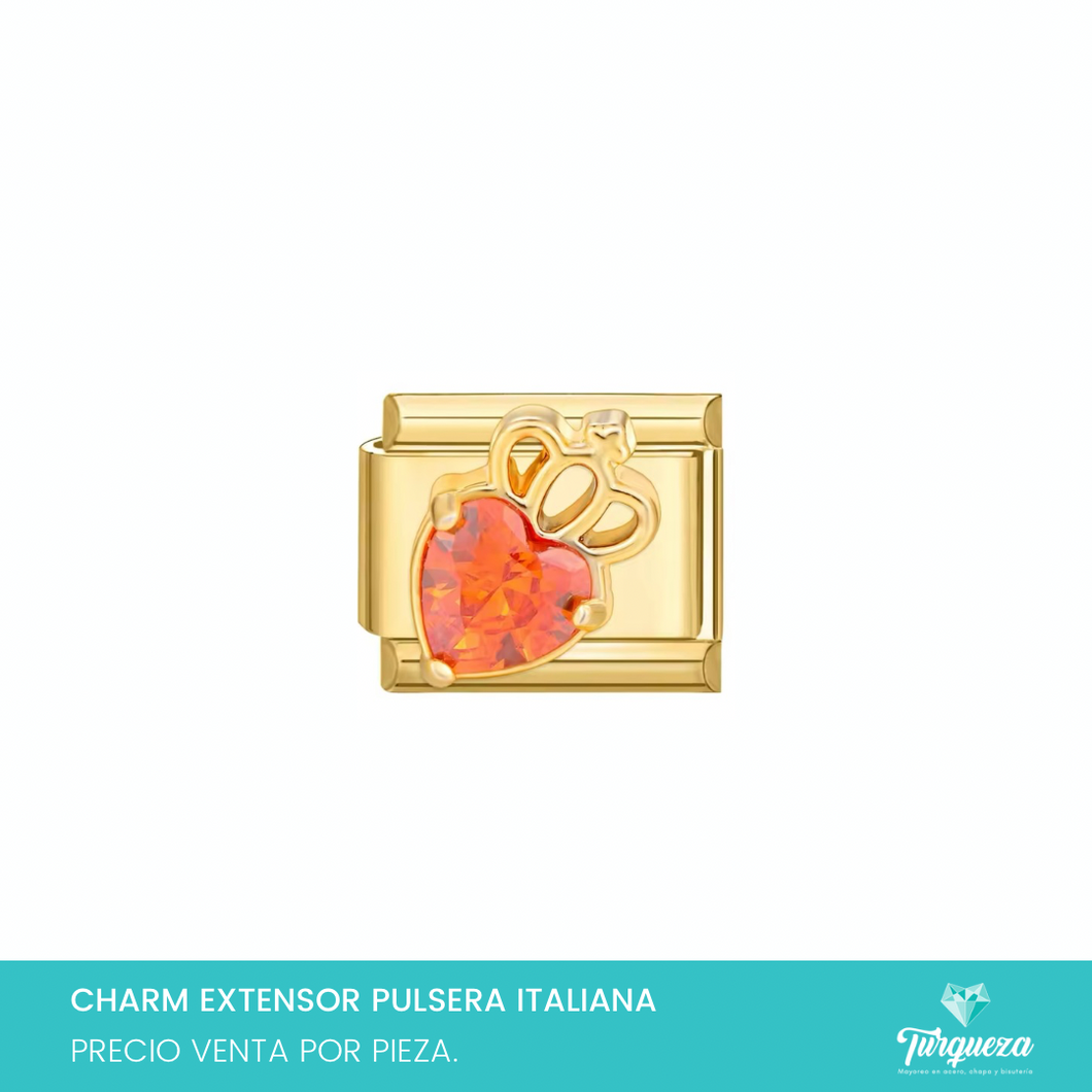 Dije Charm Corazon Corona para Pulsera Tipo Italiana Dorado Acero Inoxidable