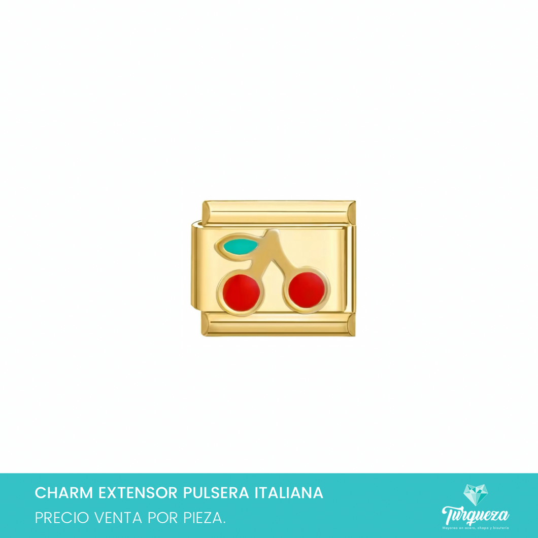 Dije Charm Cerezas para Pulsera Tipo Italiana Dorado Acero Inoxidable