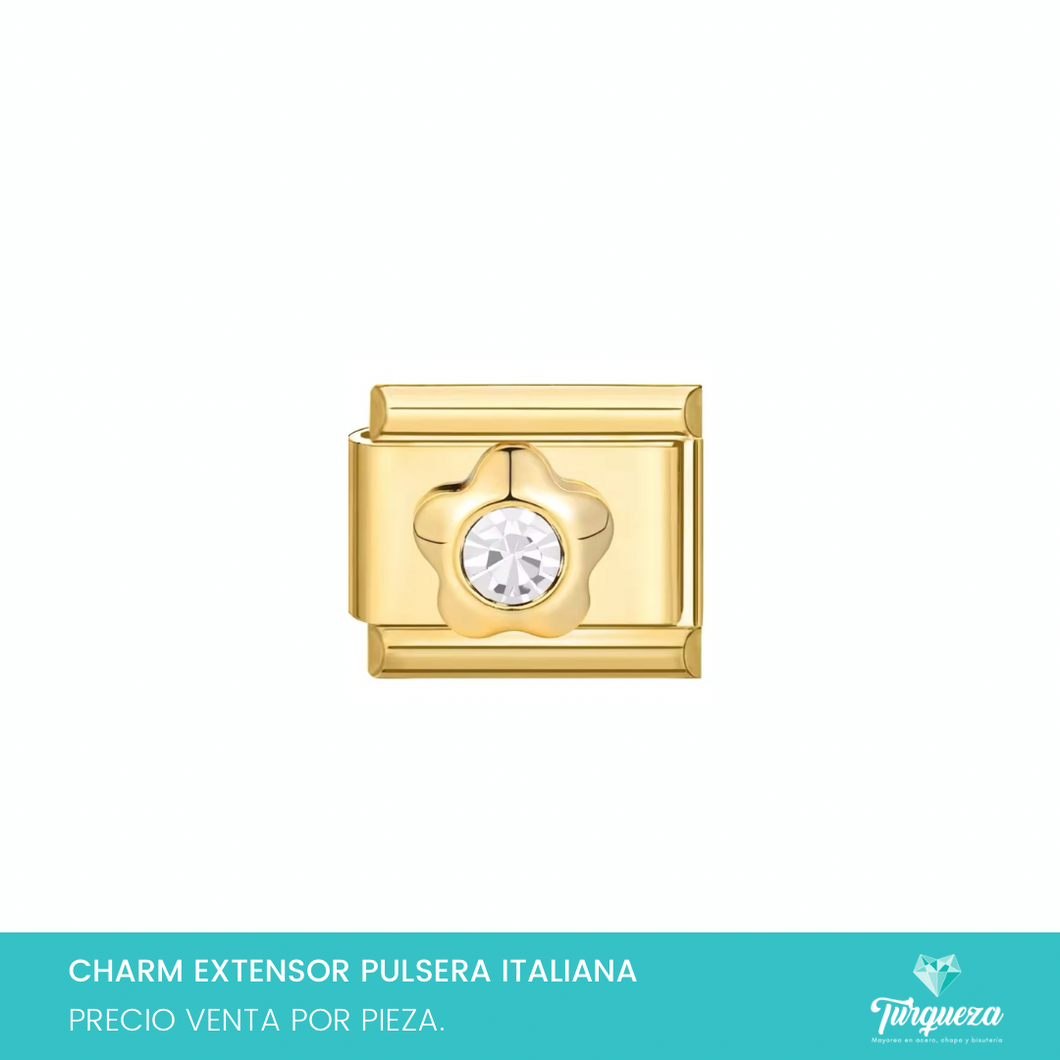 Dije Charm Estrella Ziconia para Pulsera Tipo Italiana Dorado Acero Inoxidabler