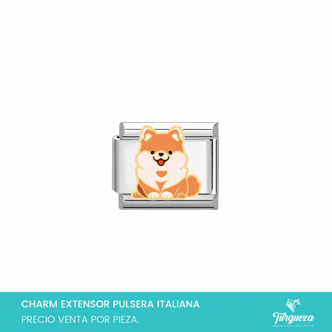 Dije Charm Perrito Pomerania para Pulsera Tipo Italiana Plateado Acero Inoxidabler