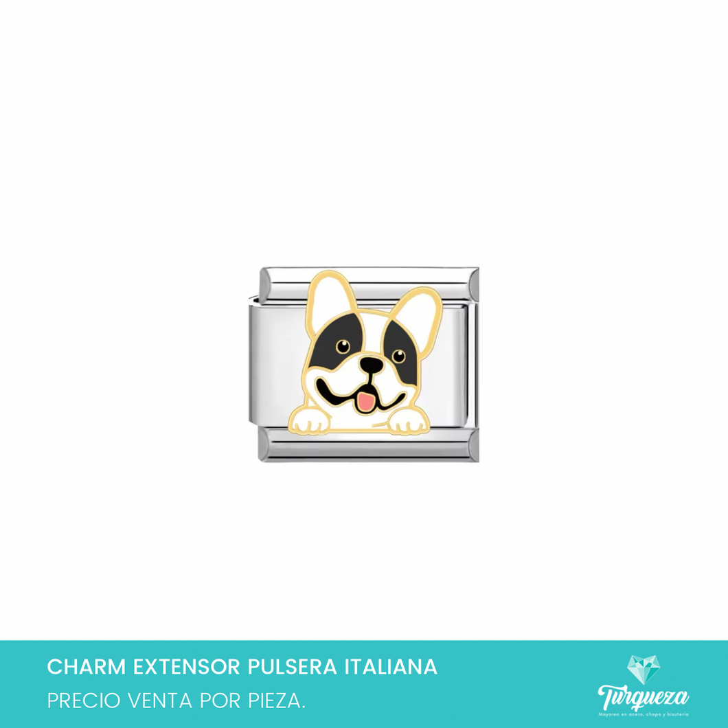 Dije Charm Perrito Boston Terrier para Pulsera Tipo Italiana Plateado Acero Inoxidabler