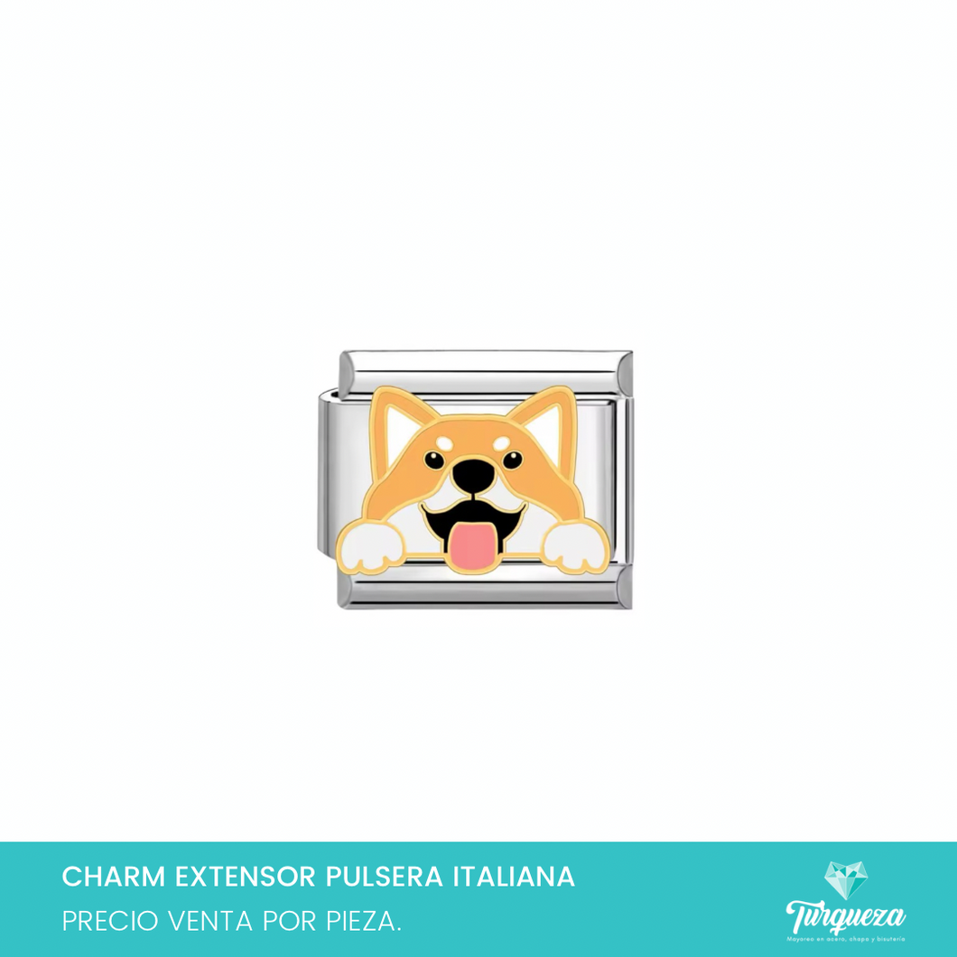 Dije Charm Perrito Hachiko Shiba Inu para Pulsera Tipo Italiana Plateado Acero Inoxidabler