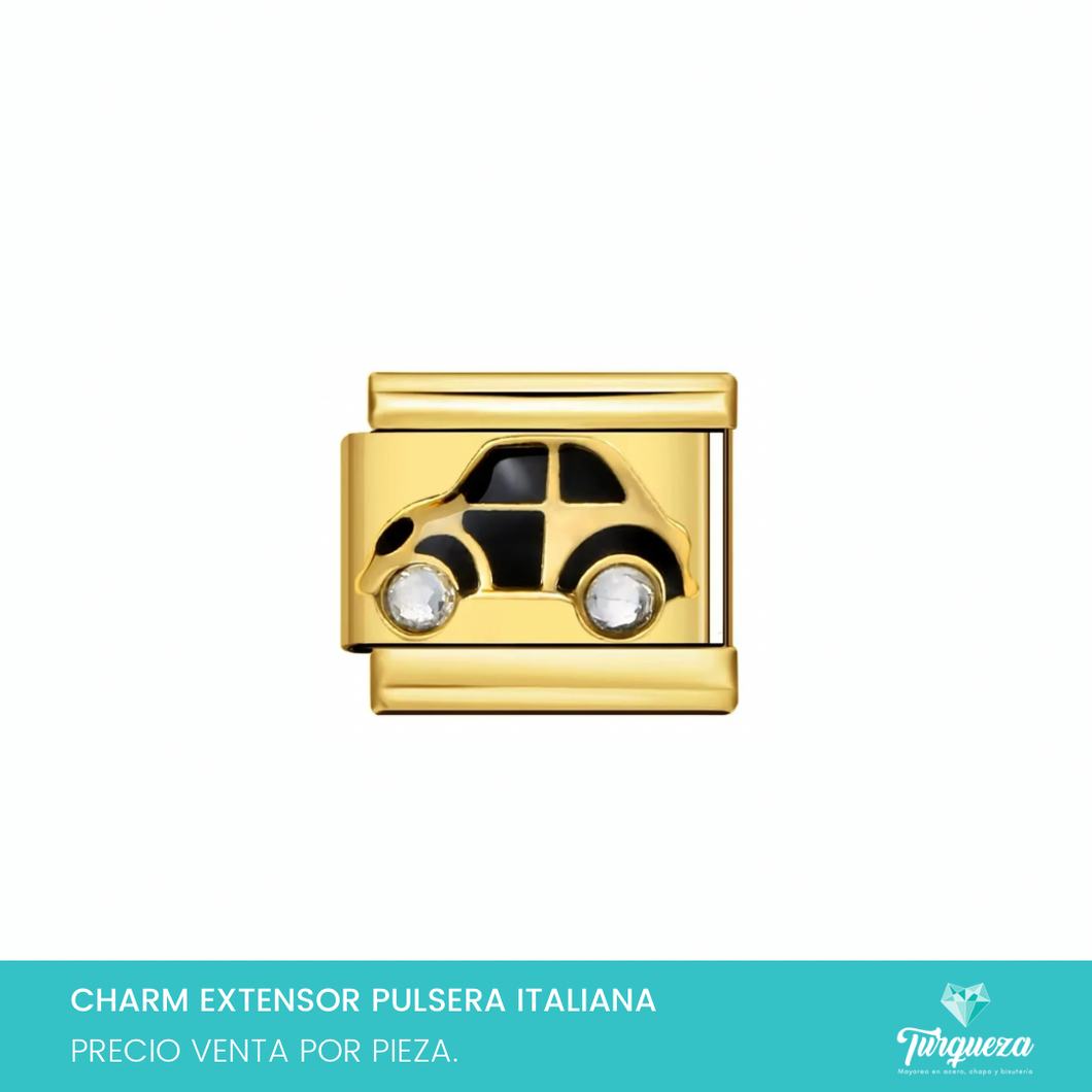 Dije Charm Carro para Pulsera Tipo Italiana Dorado Acero Inoxidable