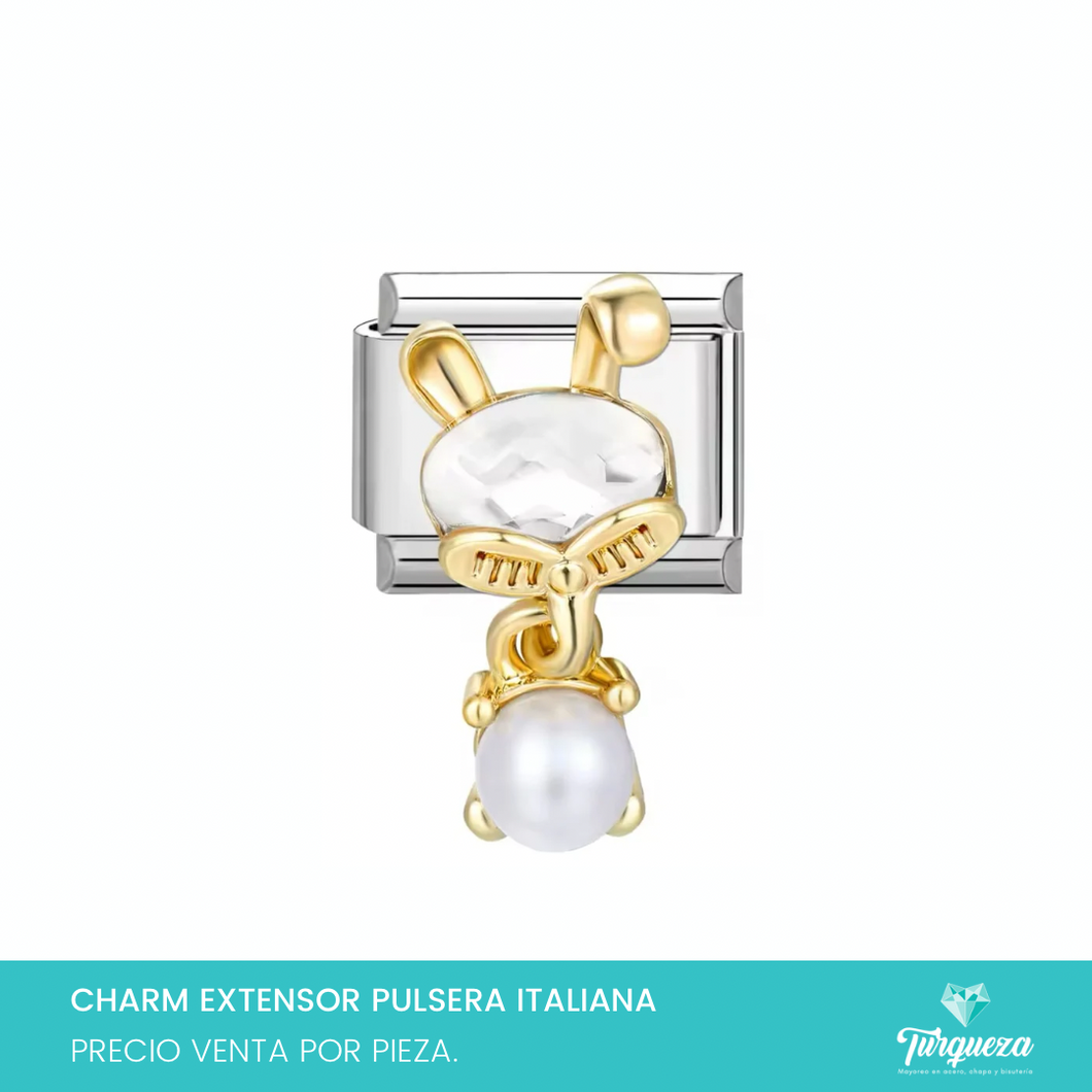 Dije Charm Perlita Colgante para Pulsera Tipo Italiana Plateado Acero Inoxidable