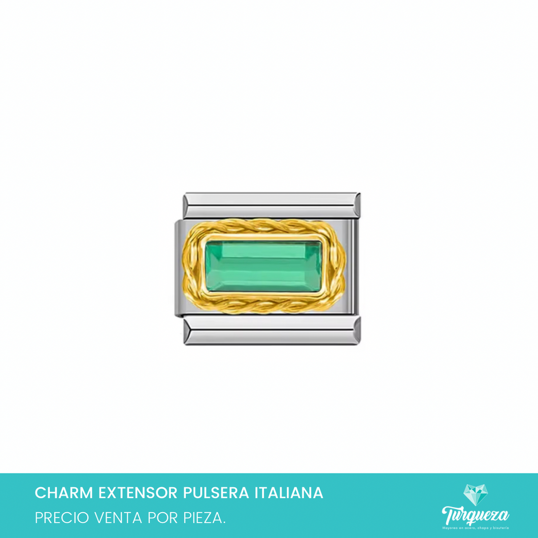 Dije Charm Zirconia Verde para Pulsera Tipo Italiana Plateado Acero Inoxidable