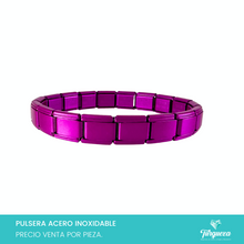 Cargar imagen en el visor de la galería, Pulsera Tipo Italiana Morada Mate (18 charms 8mm x 1cm) Acero Inoxidable
