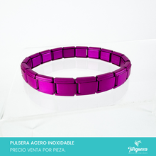 Cargar imagen en el visor de la galería, Pulsera Tipo Italiana Morada Mate (18 charms 8mm x 1cm) Acero Inoxidable
