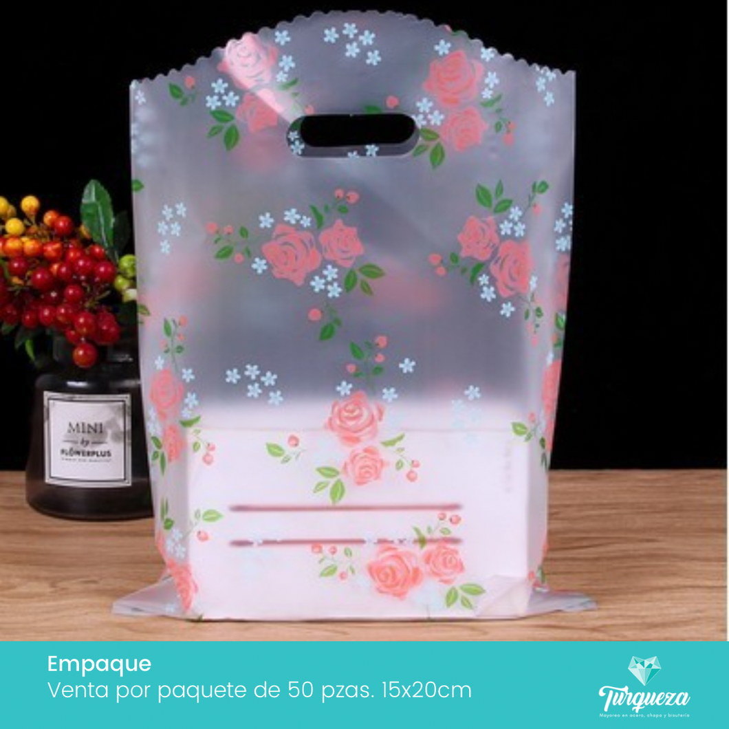 Bolsa de Plástico Flores Rosas Mediana 15x20cm