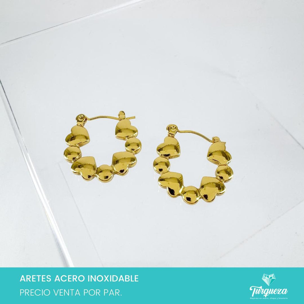 Arete Arracada Corazones Dorado 2cm Acero Inoxidable