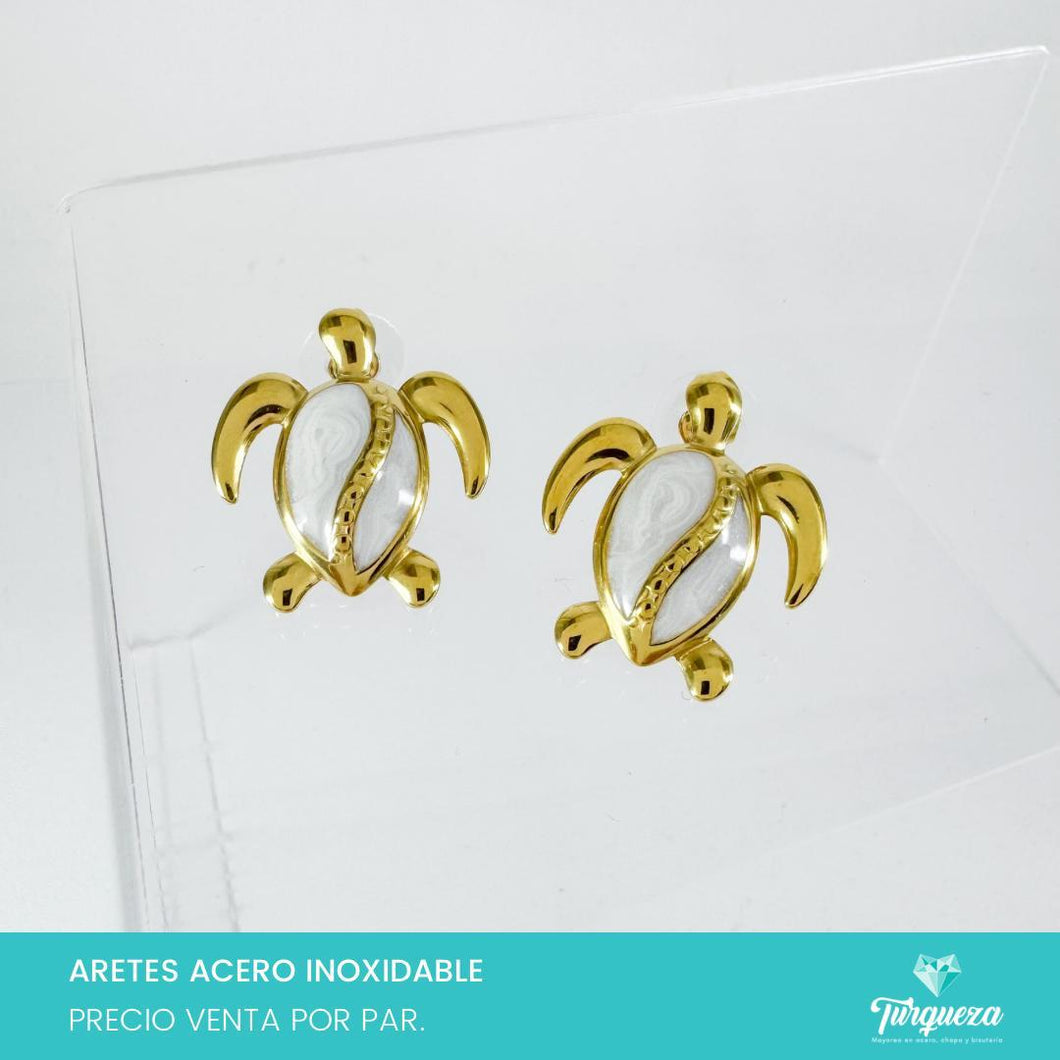Arete Tortuga Dorado 2cm Acero Inoxidable