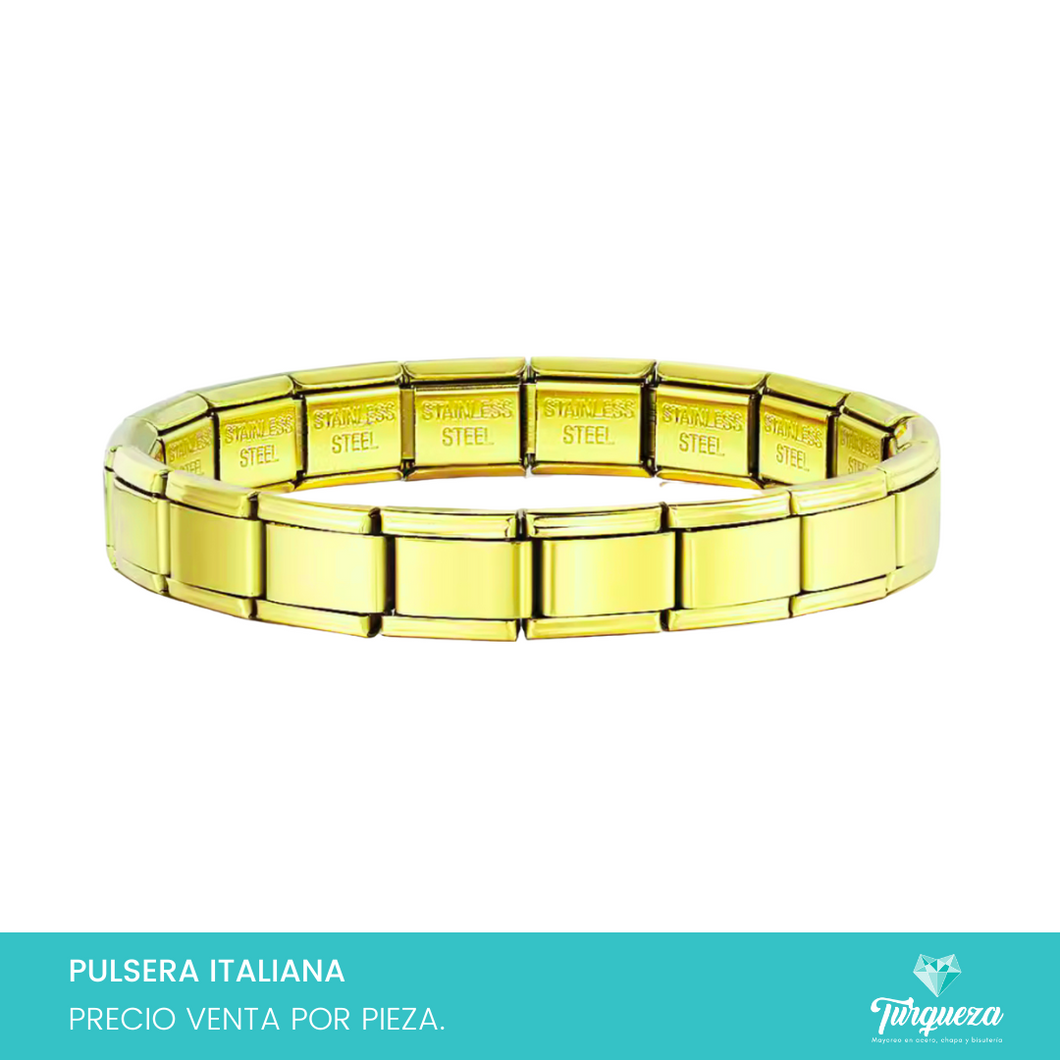 Pulsera Tipo Italiana Dorada Vibrante (18 charms 8mm x 1cm) Acero Inoxidable