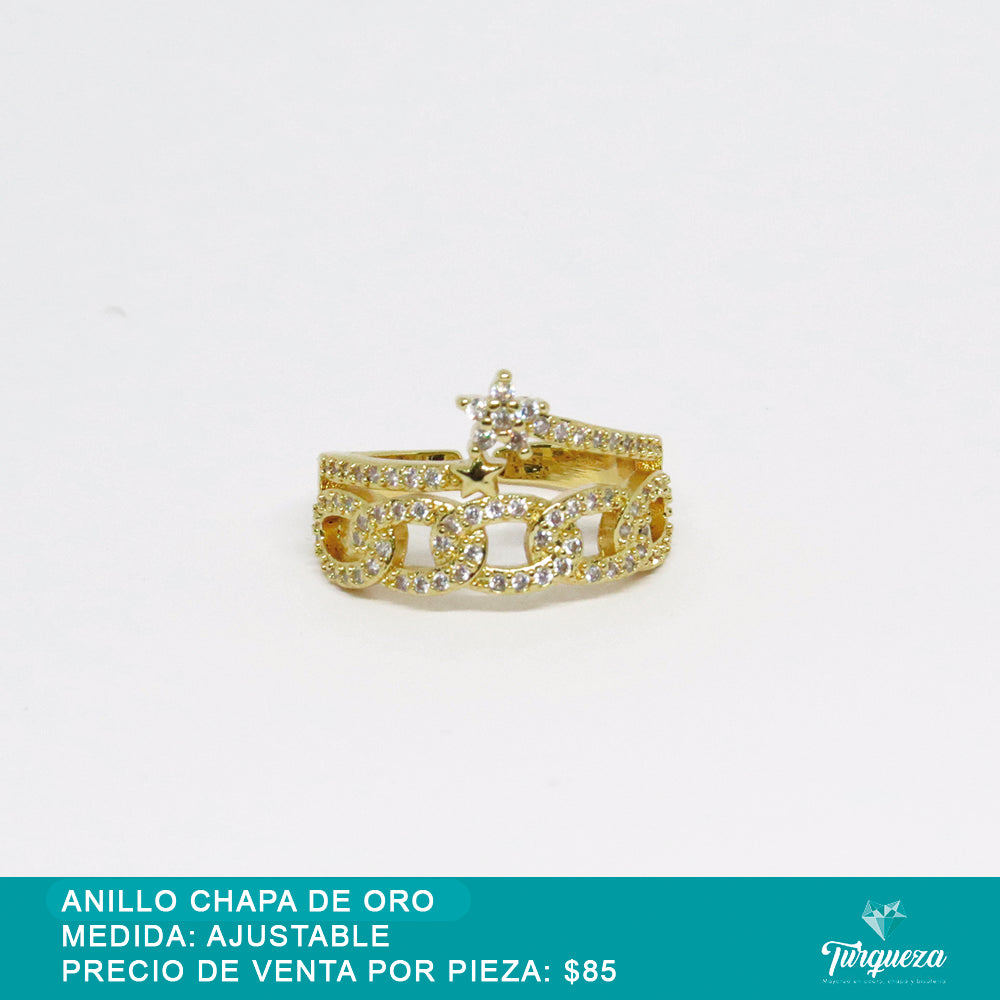 Anillo Chapa de Oro de Cadena y Estrella de Zirconia