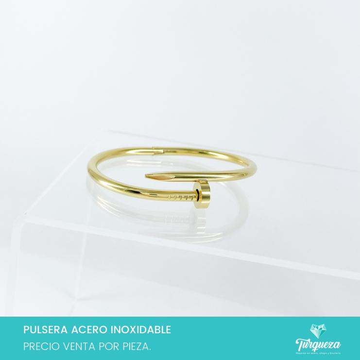 Brazalete Dupe Clavo Dorado Acero Inoxidable