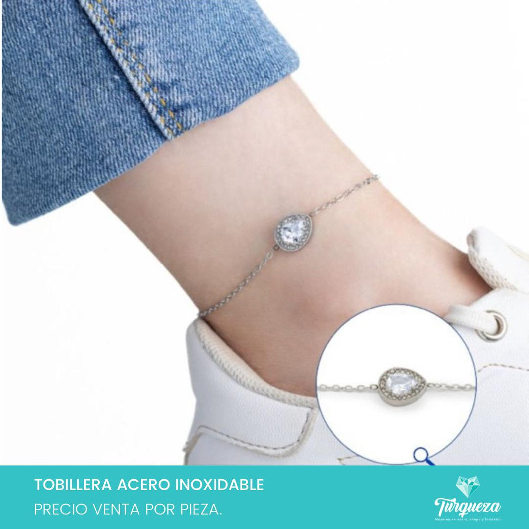 Pulsera Tobillera Zirconia Plateado (25cmx2mm) Acero Inoxidable