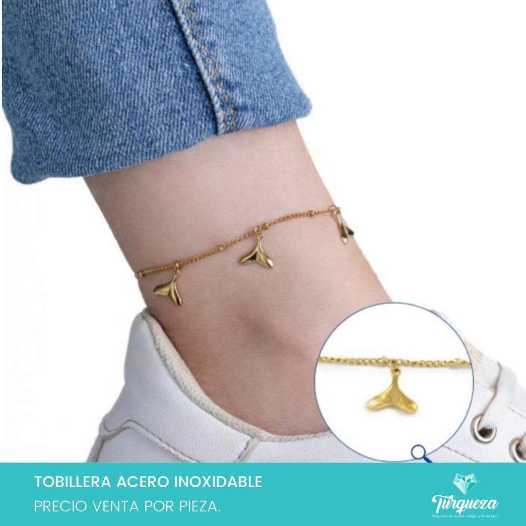 Pulsera Tobillera Cola Ballena Dorado (25cmx2mm) Acero Inoxidable