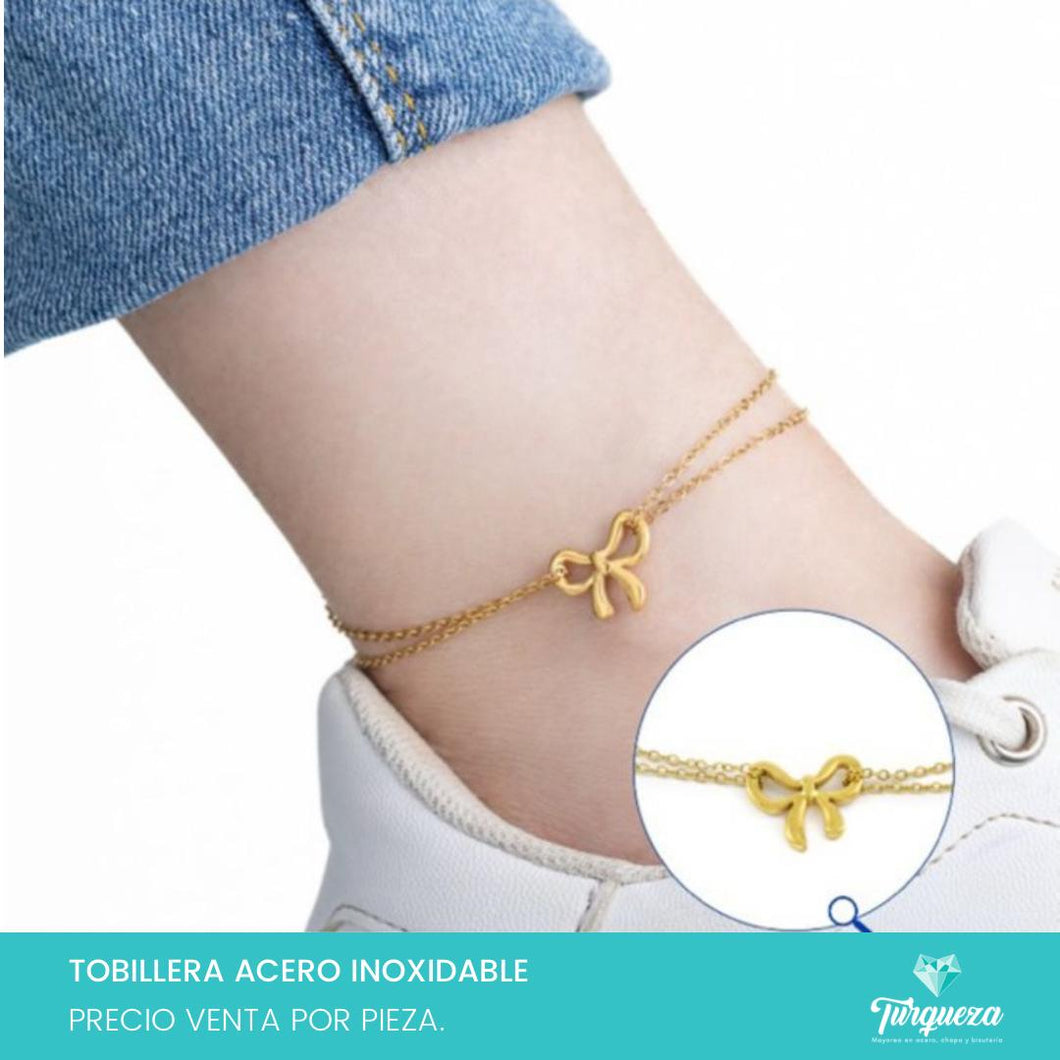 Pulsera Tobillera Moño Dorado (25cmx2mm) Acero Inoxidable