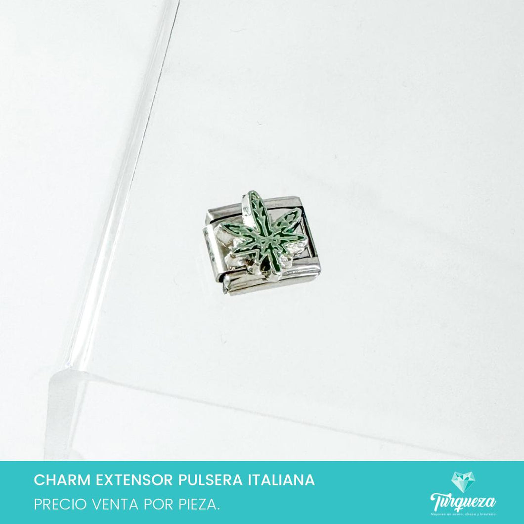 Dije Charm Planta Verde para Pulsera Tipo Italiana Plateado Acero Inoxidable