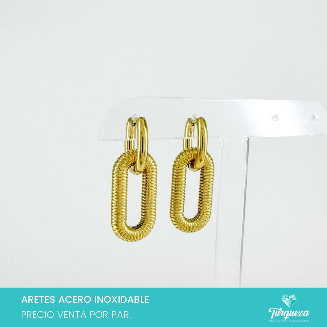 Aretes Arracada Oval Colgante Dorado Acero Inoxidable