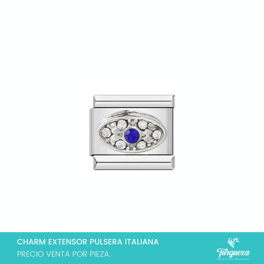 Dije Charm Ojo Zirconias para Pulsera Tipo Italiana Plateado Acero Inoxidable