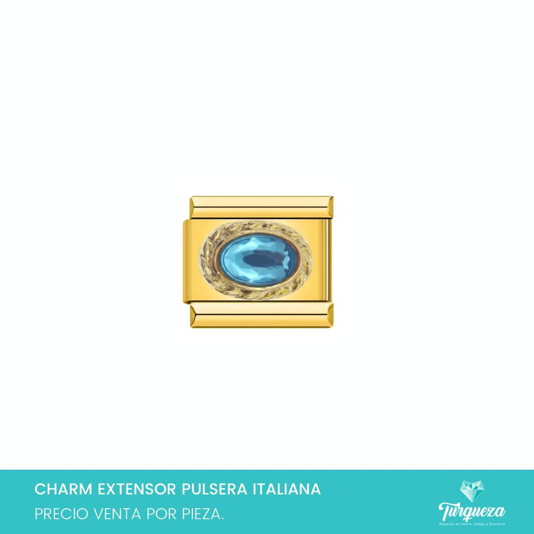 Dije Charm Piedra Azul para Pulsera Tipo Italiana Dorado Acero Inoxidable