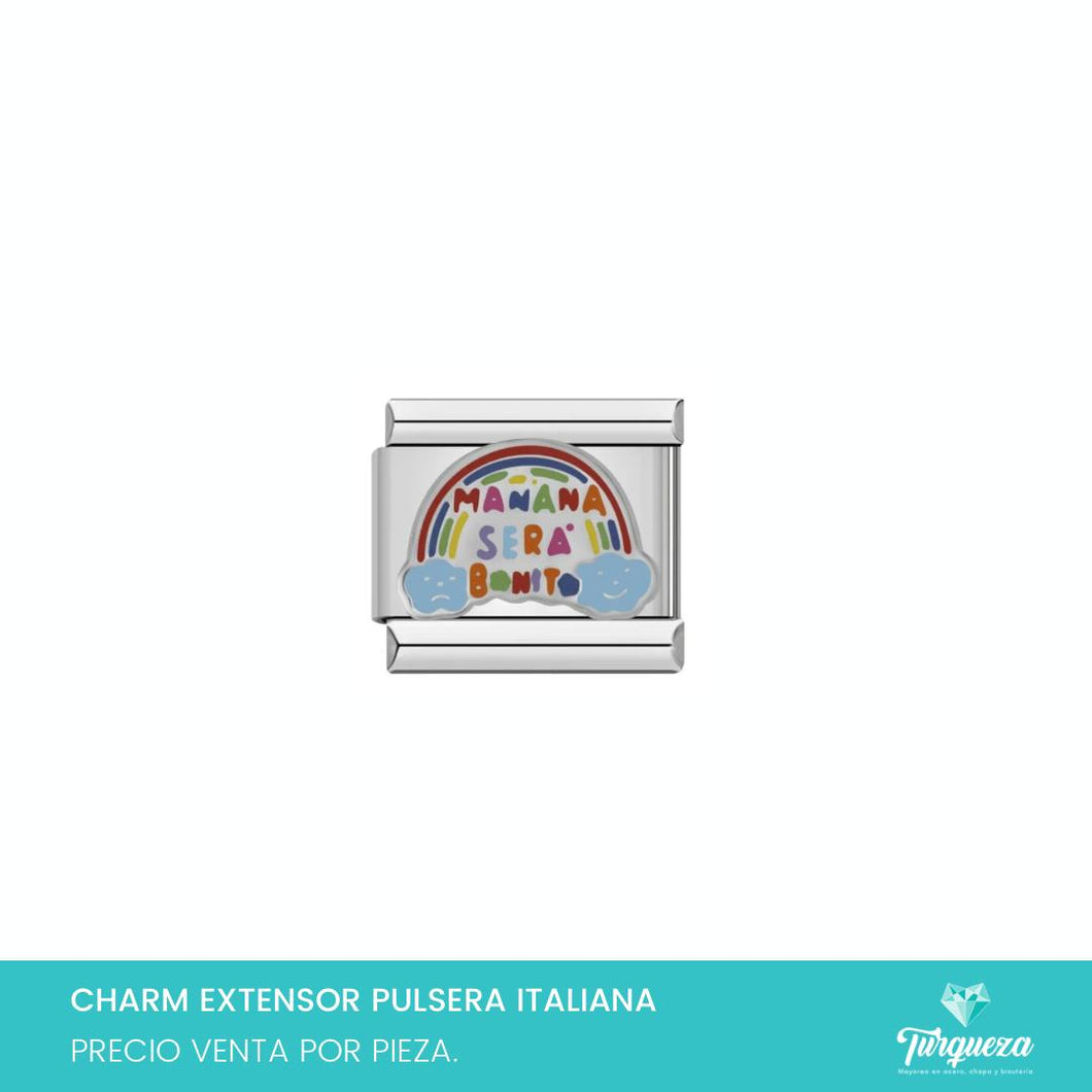 Dije Charm Mañana Sera Bonito para Pulsera Tipo Italiana Plateado Acero Inoxidable