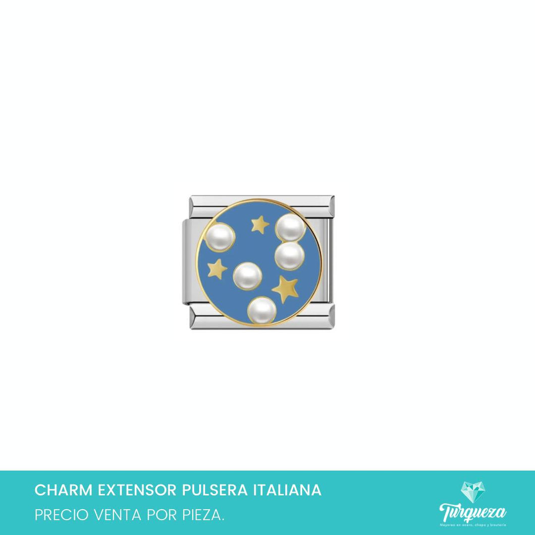 Dije Charm Espacio Estrellas y Perlas para Pulsera Tipo Italiana Plateado Acero Inoxidable