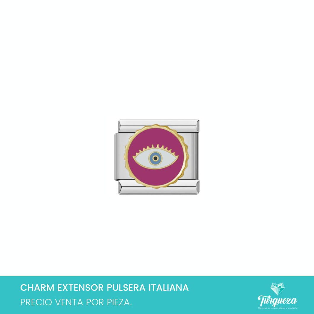 Dije Charm Ojo Fiusha para Pulsera Tipo Italiana Plateado Acero Inoxidable