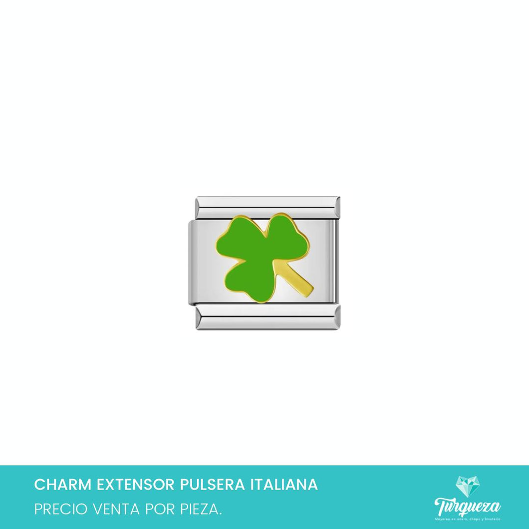 Dije Charm Trebol para Pulsera Tipo Italiana Plateado Acero Inoxidable