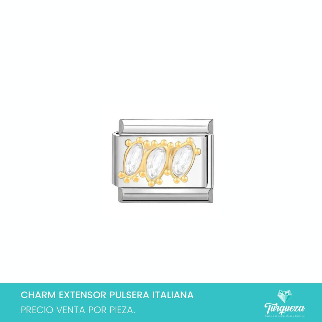 Dije Charm 3 zirconias para Pulsera Tipo Italiana Plateado Acero Inoxidable