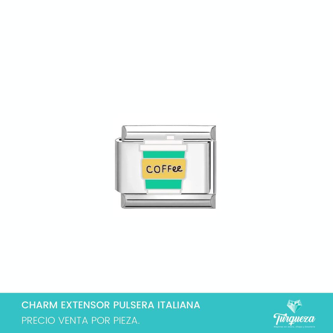 Dije Charm Coffee para Pulsera Tipo Italiana Plateado Acero Inoxidable
