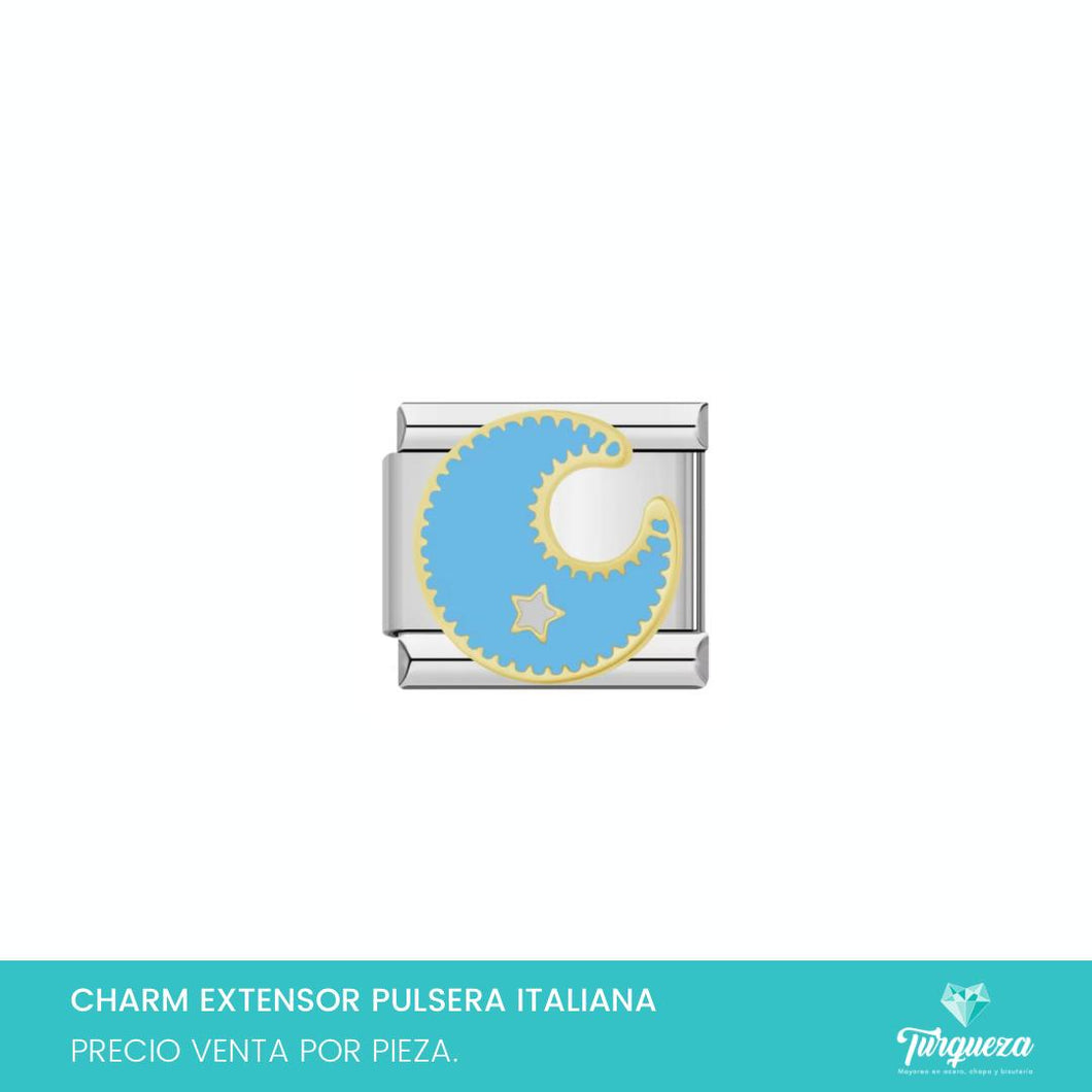 Dije Charm Luna Azul para Pulsera Tipo Italiana Plateado Acero Inoxidable