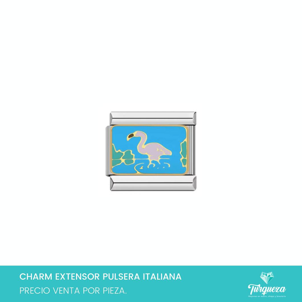 Dije Charm Flamingo para Pulsera Tipo Italiana Plateado Acero Inoxidable