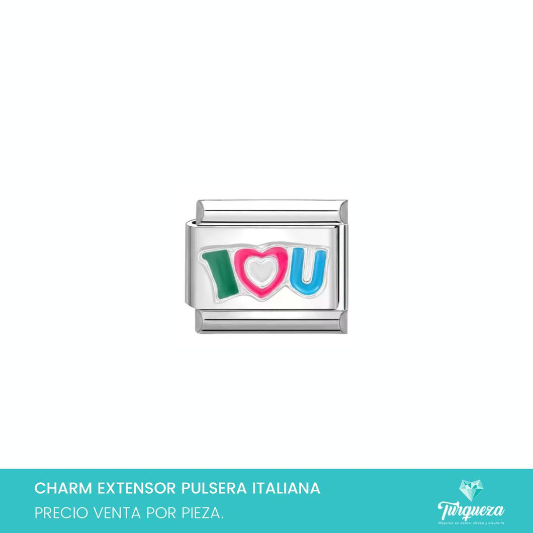 Dije Charm I LOVE U para Pulsera Tipo Italiana Plateado Acero Inoxidable