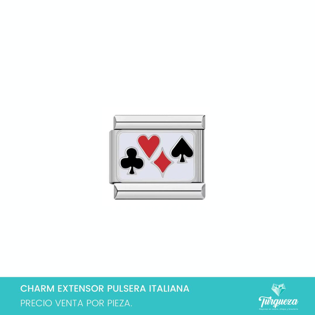 Dije Charm Naipes para Pulsera Tipo Italiana Plateado Acero Inoxidable