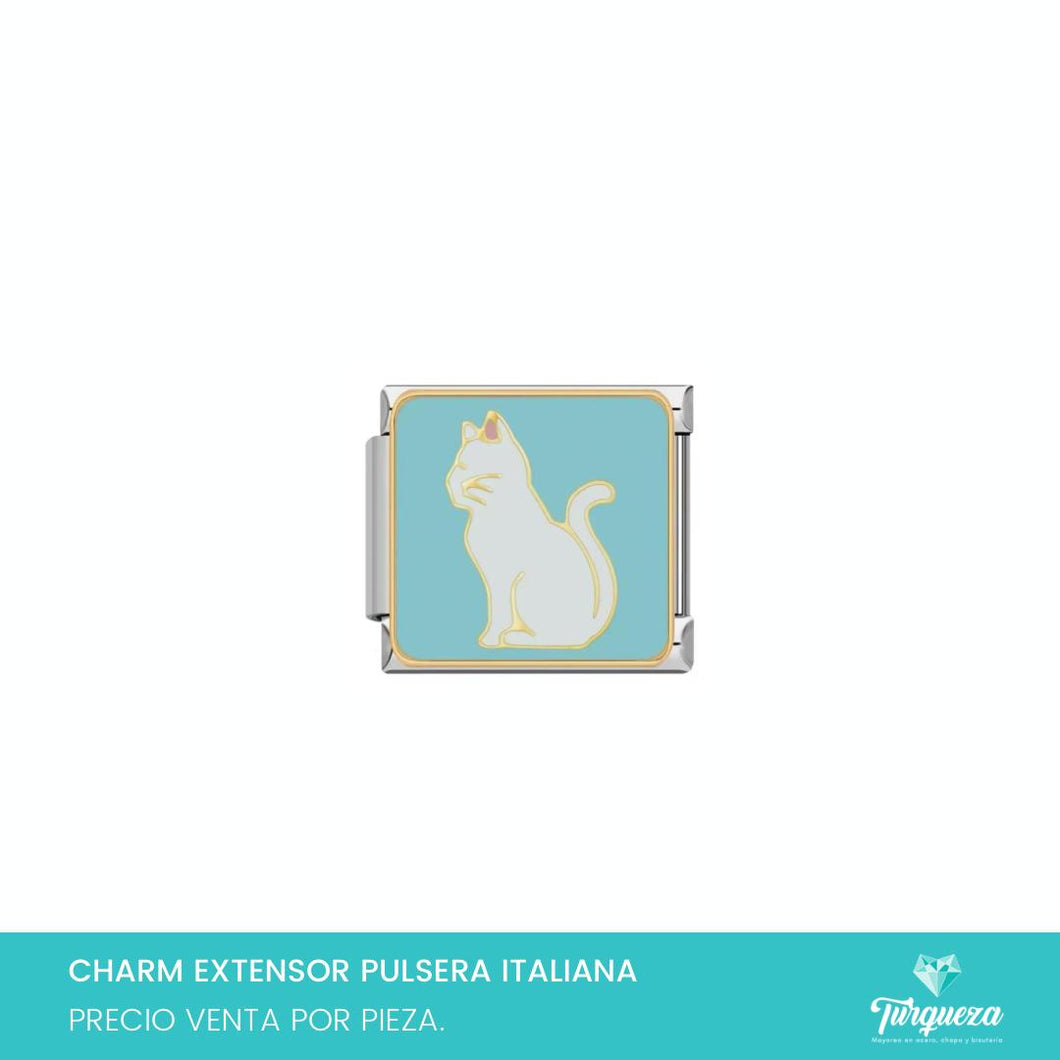 Dije Charm Gato para Pulsera Tipo Italiana Plateado Acero Inoxidable