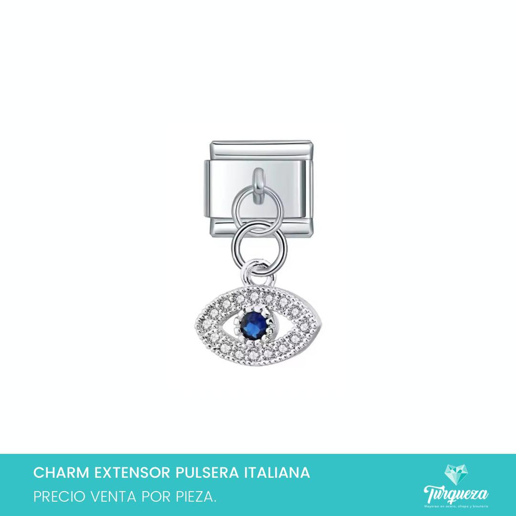 Dije Charm Ojo Zirconias Colgante para Pulsera Tipo Italiana Plateado Acero Inoxidable