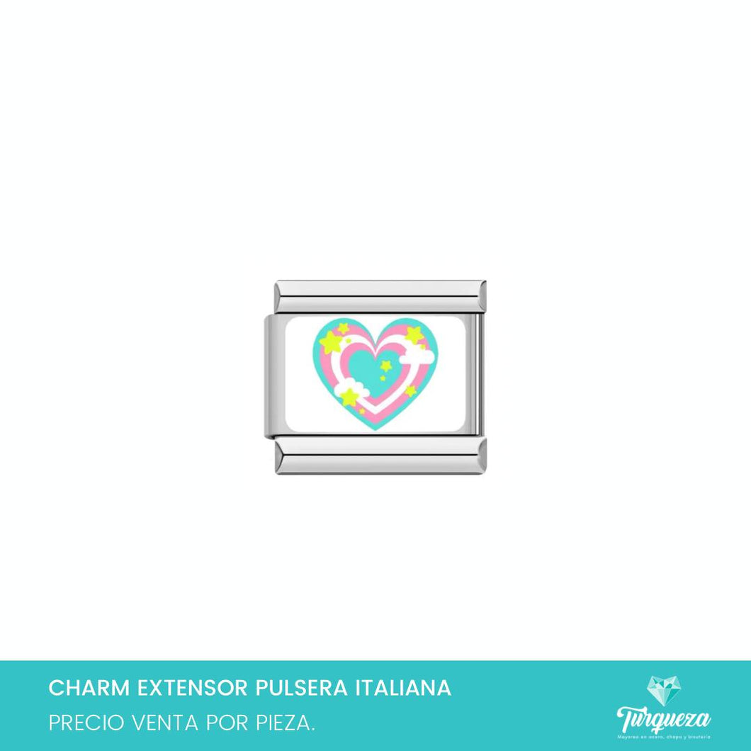 Dije Charm Corazón Fondo Blanco para Pulsera Tipo Italiana Plateado Acero Inoxidable