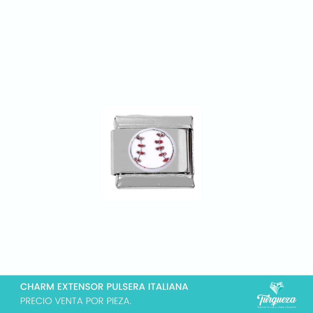 Dije Charm Pelota Baseball 3D para Pulsera Tipo Italiana Plateado Acero Inoxidable