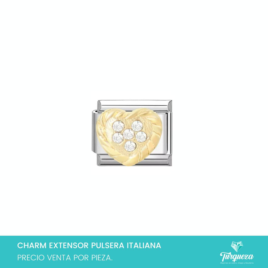 Dije Charm Corazon Zirconias 3D para Pulsera Tipo Italiana Plateado Acero Inoxidable