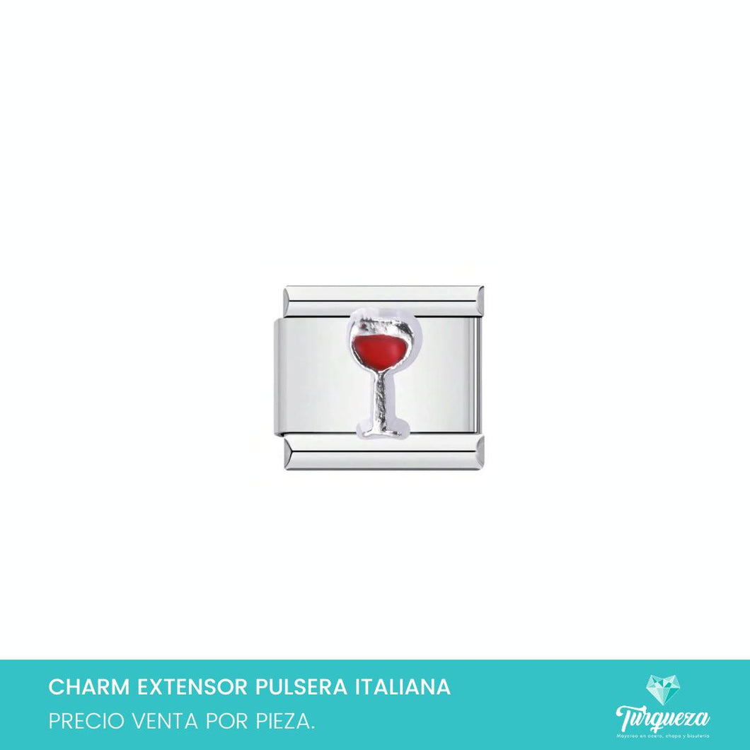 Dije Charm Copa Vino 3D para Pulsera Tipo Italiana Plateado Acero Inoxidable