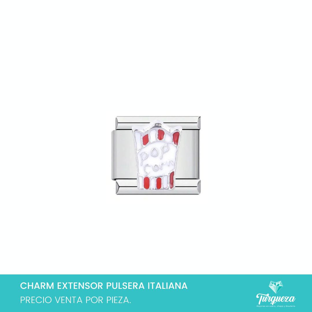 Dije Charm Popcorn 3D para Pulsera Tipo Italiana Plateado Acero Inoxidable