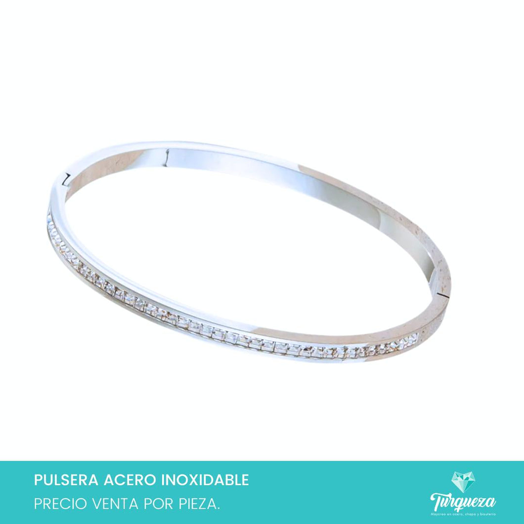 Brazalete Love Zirconias Plateado Acero Inoxidable