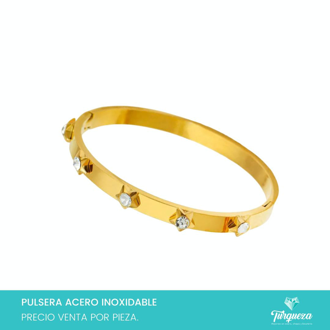 Brazalete diseño Estrellas Zirconias Dorado Acero Inoxidable