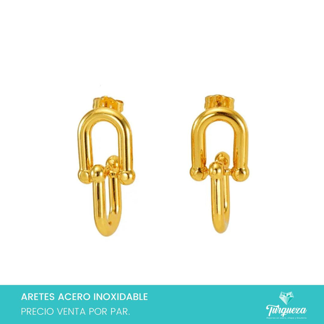 Arete Cadena Dorado 3cm Acero Inoxidable