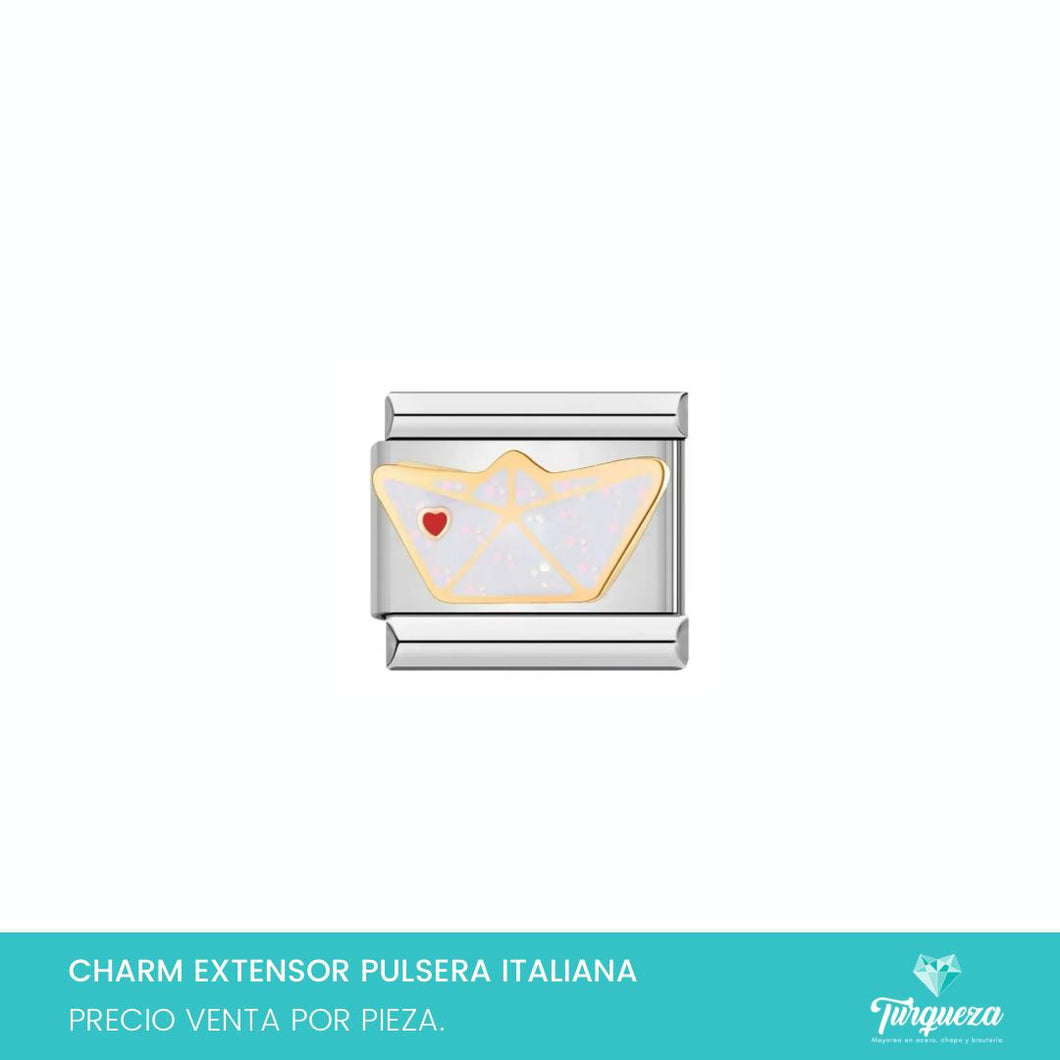 Dije Charm Barco Papel para Pulsera Tipo Italiana Plateado Acero Inoxidable