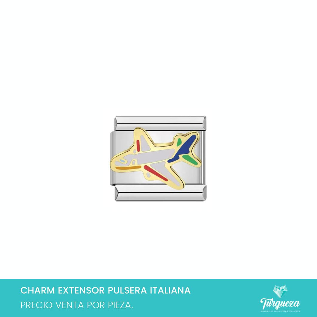 Dije Charm Avion para Pulsera Tipo Italiana Plateado Acero Inoxidable