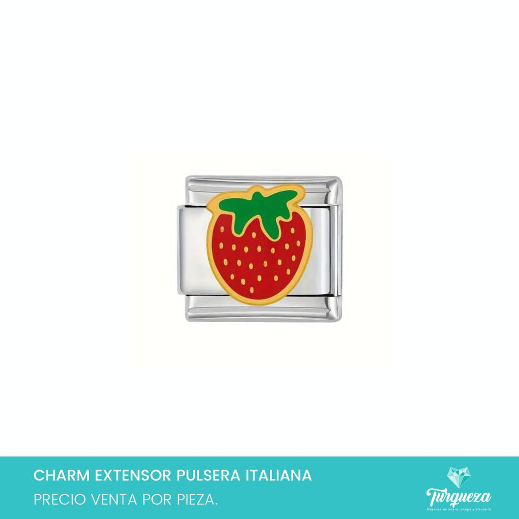 Dije Charm Fresa para Pulsera Tipo Italiana Plateado Acero Inoxidable