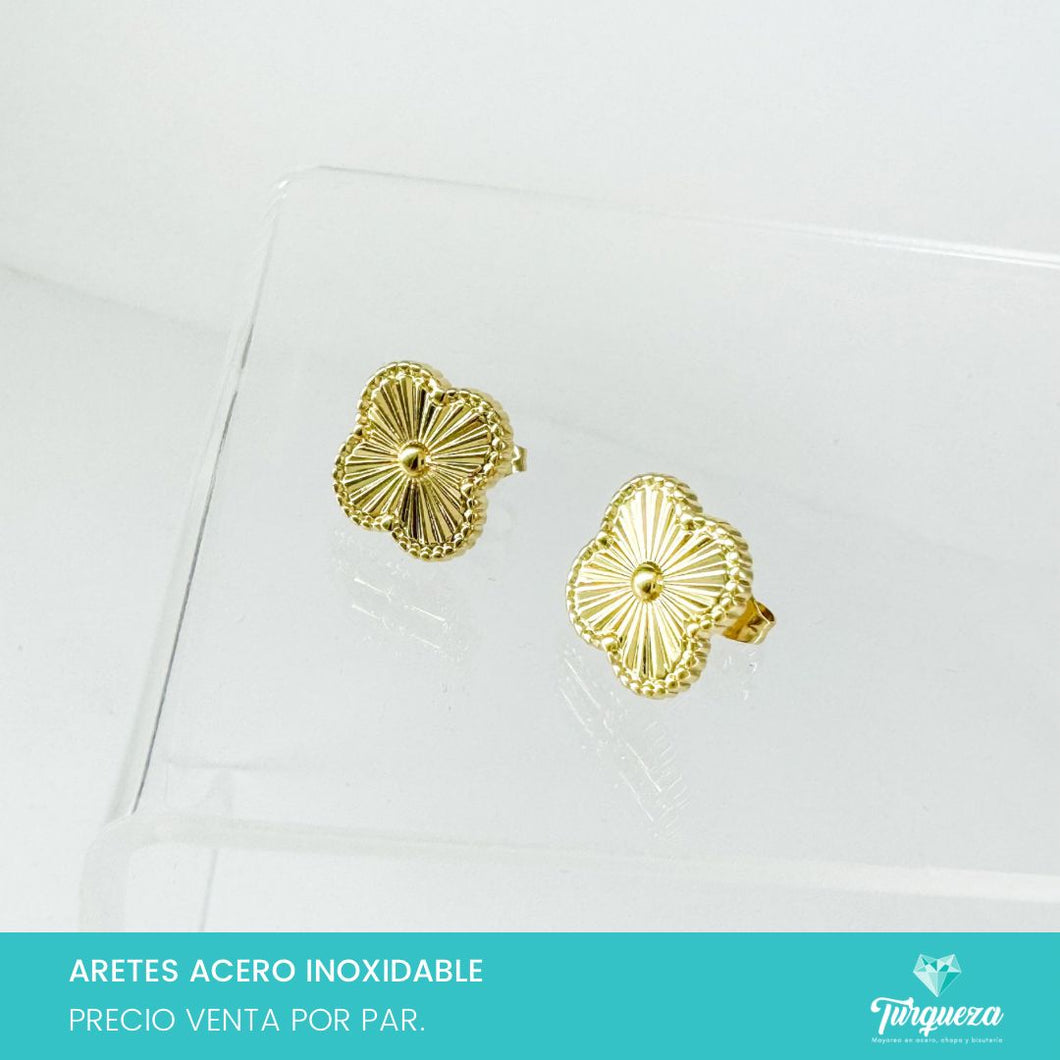 Arete Dupe VC Trebol Dorado Acero Inoxidable